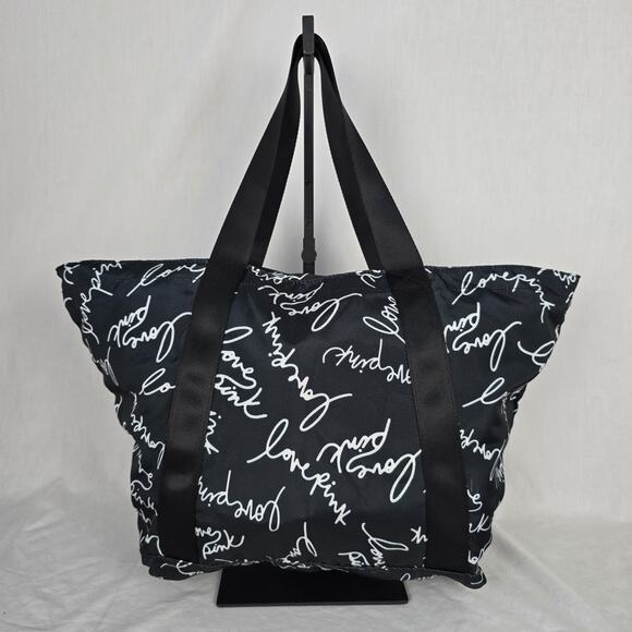 Pink Victoria's Secret Tote Black with White Love Pink Print - Picture 1 of 16